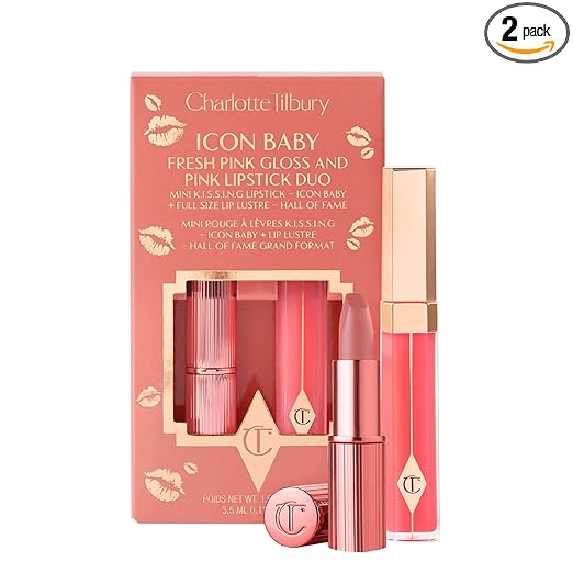icon baby fresh pink closs and pink lipstick duo