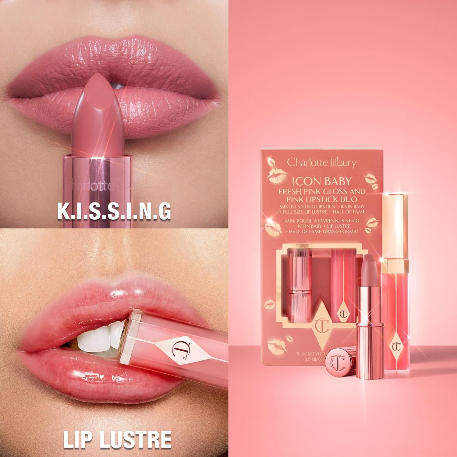 icon baby fresh pink closs and pink lipstick duo